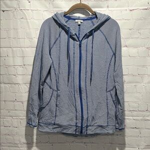 Talbots Blue and White Striped Zip Up Athletic Hoodie Woman’s size Medium